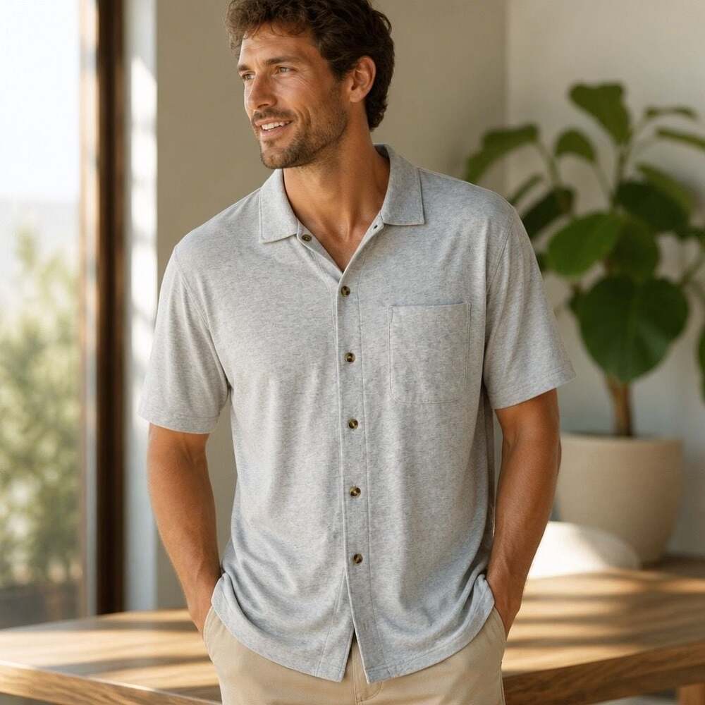 The Normal Brand Active Puremeso Short Sleeve Knit Button-Up Shirt